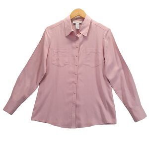 Anna and Frank Womens Sz S 100% Silk Pink Button Up Shirt Blouse Long Sleeve